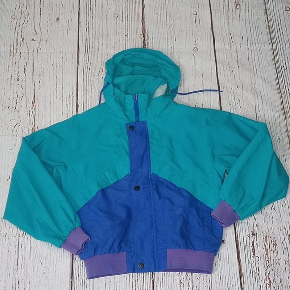 Vintage 80's 90's Blue Purple Color Block Windbreaker Jacket Size L